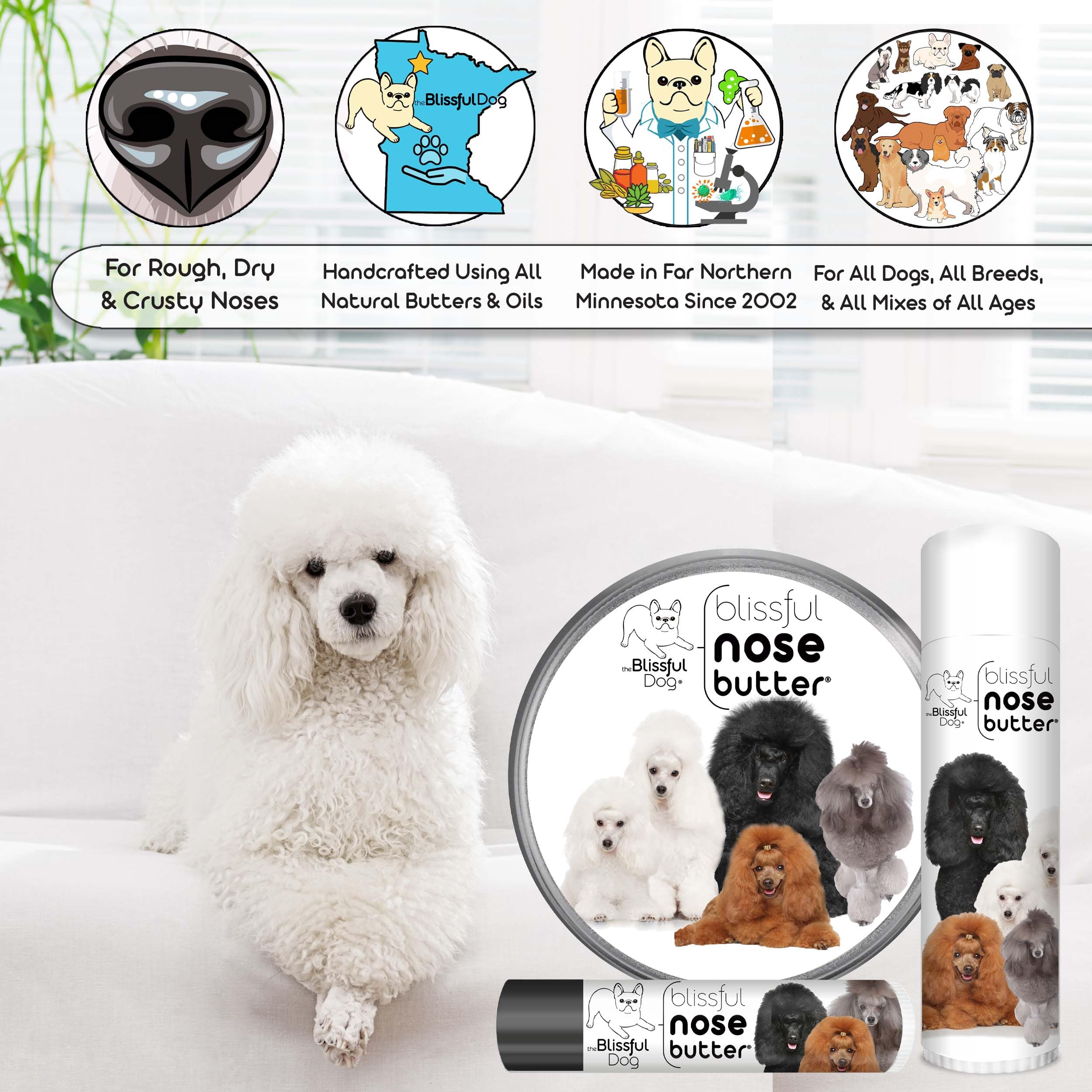 The Blissful Dog Poodle Unscented Nose Butter - Dog Nose Butter, 0.15 Ounce